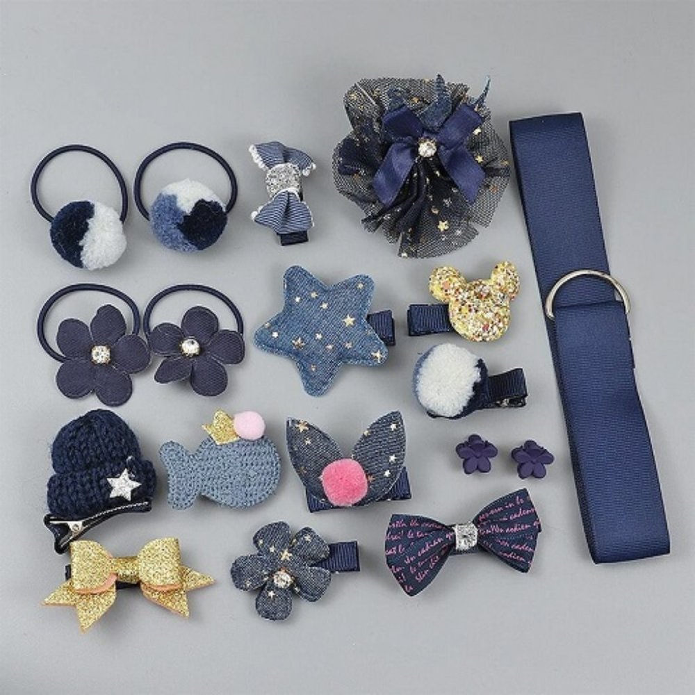 Blue 18pc Handmade Hair Accessories Set